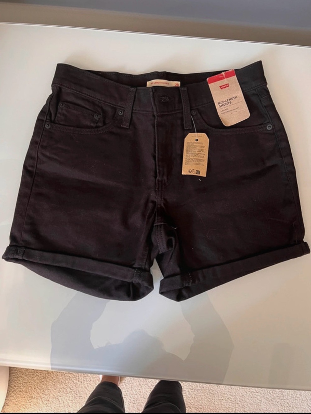 Levi's Black Mid-Length Rolled Hem Jean Shorts